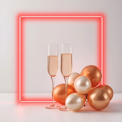 Vibrant red glowing frame adorned with delicate stems and subtle sparkles.