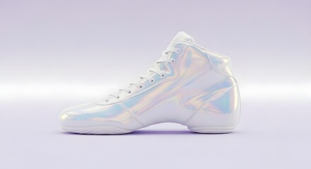 Naklejka premium Shiny Holographic White Dance Shoe on Pastel Background