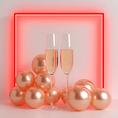 Vibrant red glowing frame adorned with delicate stems and subtle sparkles.