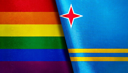 レインボーフラッグとオランダ領アルバの国旗(Pride Flag & Aruba flag.)
