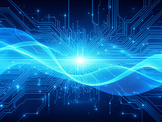 Fototapeta premium Futuristic Quantum Computing Circuit Board – Digital Technology Wave Design