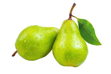 Two fresh green pears with water droplets