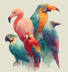 Tropical Bird Group Digital Artwork