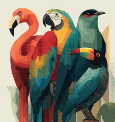 Tropical Parrots in Jungle Illustration