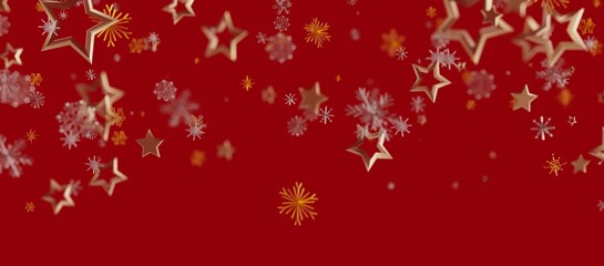 Festive Christmas background featuring falling golden stars and snowflakes on a vibrant red backdrop. Perfect for holiday designs and celebratio