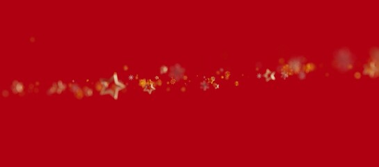 Abstract Christmas background featuring shimmering stars and snowflakes on a vibrant red backdrop. Perfect for holiday designs and seasonal gree