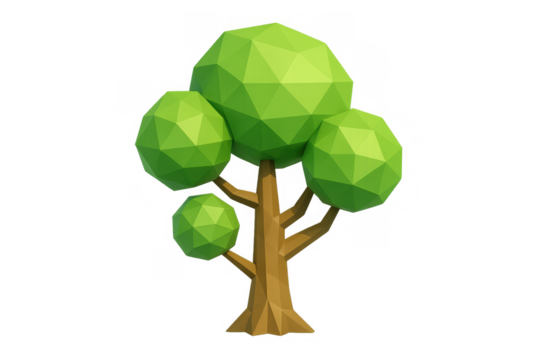Low poly tree representing nature, ecology, environment, and growth, rendered in 3d digital art with geometric polygons