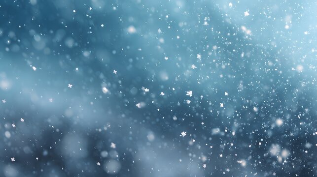Falling snowflakes on blue winter background, abstract seasonal texture with cold atmosphere and frosty Christmas holiday mood