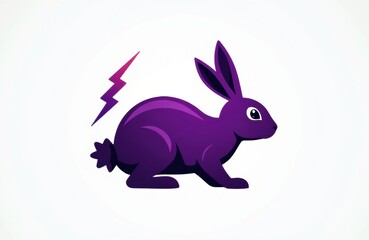 Obraz premium A purple cartoon rabbit with a lightning bolt above its back on a white background