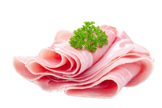 Thin slices of tasty ham with parsley