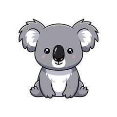 Obraz premium Cute cartoon koala sitting with a friendly expression on white background 