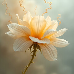 A serene, dreamy scene with delicate gold and drifting smoke.