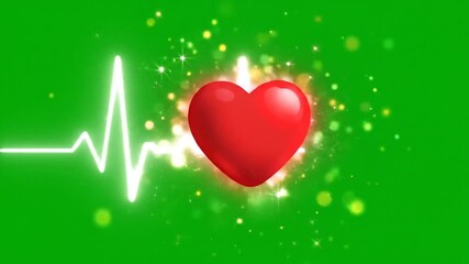 Animated red heart with pulsing waveform on vibrant green backdrop