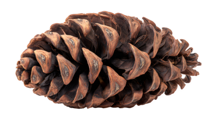 large ponderosa pinecone, woody texture and open scales, isolated on white background