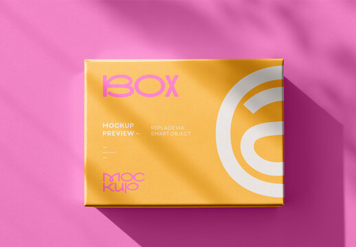 Flat Box Mockup with Realistic Shadows &ndash; Horizontal Packaging Design Template on Vibrant Background