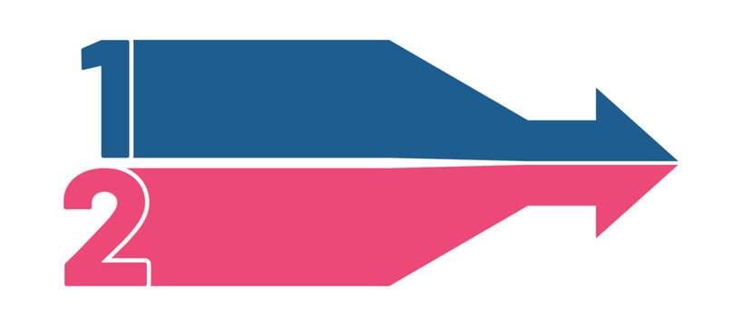 Two-Step Strategy for Business Growth Success, Blue and Pink Arrows Visualize a Clear Path to Success, Step 1 and Step 2, Business Planning and Execution