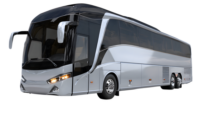 modern tour bus, sleek design for transport, isolated on white background