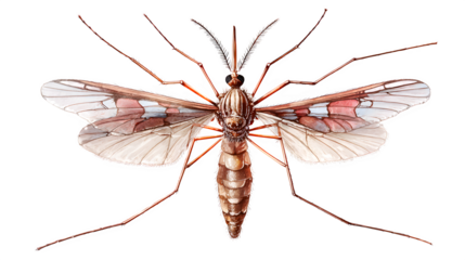 mosquito close-up, detailed insect anatomy, isolated on white background