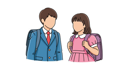 Fototapeta premium Two students in school uniforms standing close together facing each other