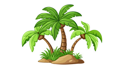 Tropical Oasis: Three lush palm trees thrive, their vibrant green fronds swaying gently, against a serene backdrop, evoking feelings of tropical bliss and paradise.