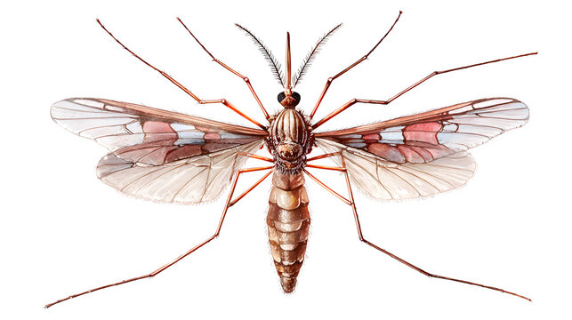 mosquito close-up, detailed insect anatomy, isolated on white background - Powered by Adobe