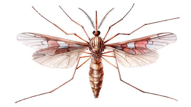 mosquito close-up, detailed insect anatomy, isolated on white background