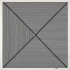Abstract black and white artwork with horizontal and vertical lines diagonal division