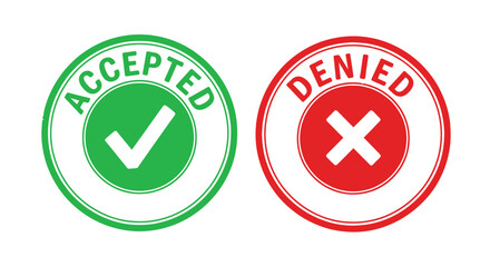 Accepted and denied stamps featuring check and cross symbols in circles