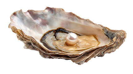 open oyster shell revealing pearl and texture, gourmet seafood delicacy, isolated on white background