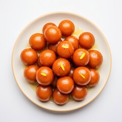 Gulab jamun in a bowl, a popular indian dessert, on white background
