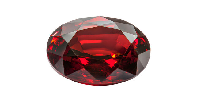 oval red gemstone, faceted garnet jewel for fine jewelry, isolated on white background