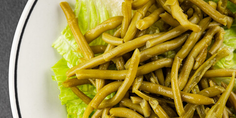 String beans snack green bean ready to eat vegetable natural product tasty snack fresh gourmet food background on the table rustic top view copy space keto and paleo diet vegan and vegan food