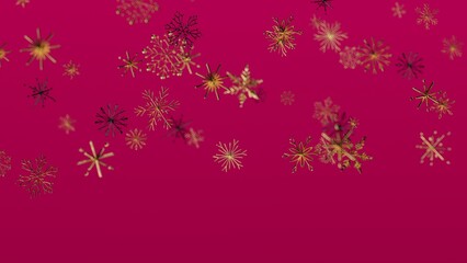 Festive abstract design featuring golden snowflakes scattered against a vibrant magenta backdrop. Perfect for holiday themes, winter concepts an