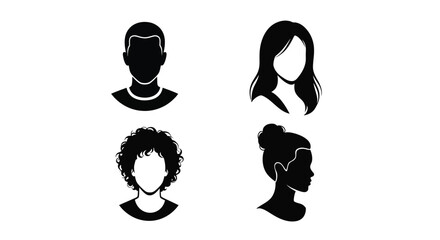 Silhouettes of four diverse people with varying hairstyles and faces