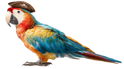 Obraz premium pirate parrot perched confidently, colorful feathers, isolated on white background