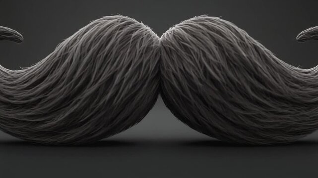 A stylish black mustache art piece with intricate details and texture against a dark background.