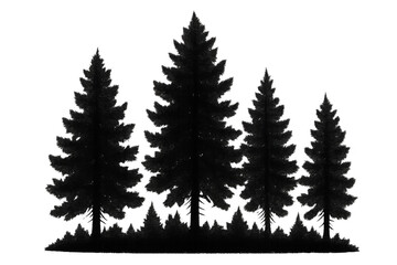 Obraz premium Forest pine trees silhouette with a group of spruces creating a woodland landscape, transparent background included