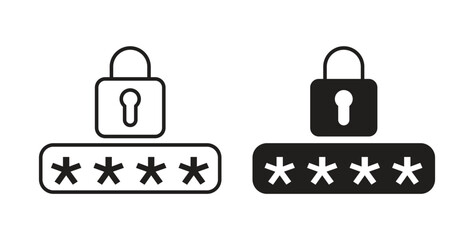 Code lock icons with simple flat and thin stroke style