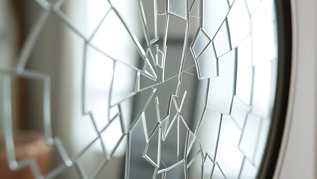 tennessine. Cracked mirror with a distorted reflection and broken surface texture. wellbeing guides, coaching materials, designed for coaching and self-improvement content, used by account managers.