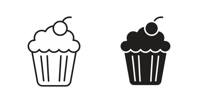 Cupcake icons with simple flat and thin stroke style