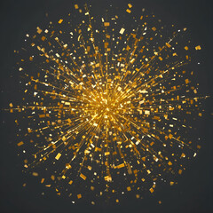 A golden confetti explosion isolated on a transparent background.