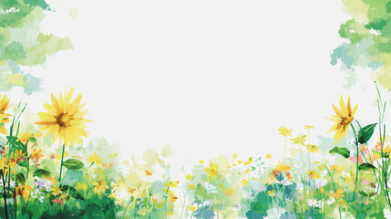 Obraz premium watercolor botanical sunflowers texture template background.Elegant wedding invitation card background . Minimal hand painted Design for wedding or Valentine's Day