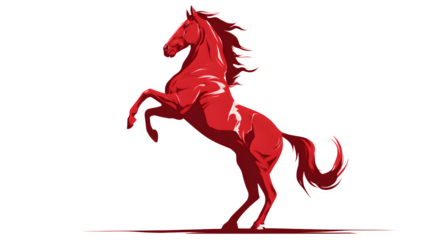 red horse rearing on hind legs, stylized vector illustration, isolated on white background