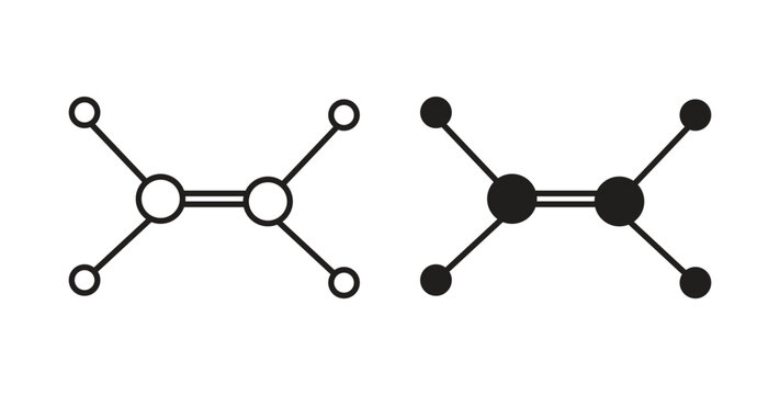 Ethylene molecule icons with simple flat and thin stroke style