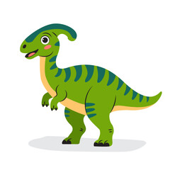 Cute dinosaur parasaurolophus, isolated on a white background.  Vector illustration.