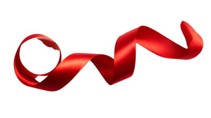 red ribbon curled elegantly, decorative element, isolated on white background