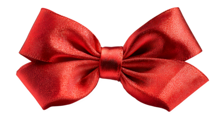 red satin holiday bow with glossy texture, decorative gift accessory, isolated on white background