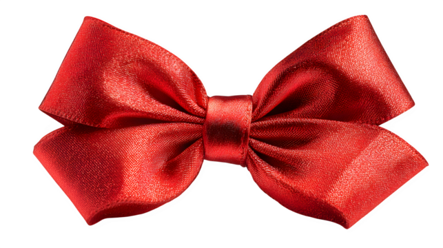 red satin holiday bow with glossy texture, decorative gift accessory, isolated on white background