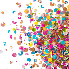 Bright multicolored sparkling confetti scattered across a surface.