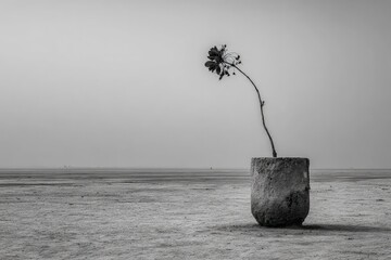 Lonely Plant In Desert Landscape